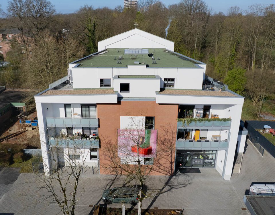 Luftaufnahme der Tagespflege in Mönchengladbach-Rheydt. Projektsteuerung von TEAM Baumanagement.