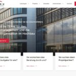 Gebäude und Website-Banner von TEAM Baumanagement für Projektorganisation und -management im Hochbau.