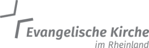 Logo der Evangelischen Kirche im Rheinland mit stilisiertem Kreuz und Text in grauer Schrift.