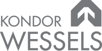 Logo der Baufirma Kondor Wessels mit stilisiertem Hausdachsymbol in grau.