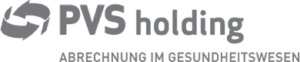 Logo der PVS holding mit Slogan Abrechnung im Gesundheitswesen in grauer Schrift auf transparentem Hintergrund.