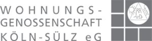 Logo der Wohnungsgenossenschaft Köln-Sülz eG mit stilisiertem Haus und Sonnenmotiv.