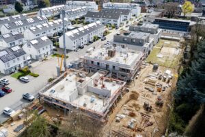 Luftaufnahme der Baustelle in Giesenkirchen, Pfarrer-Walter-Weg. Projektmanagement TEAM Baumanagement.